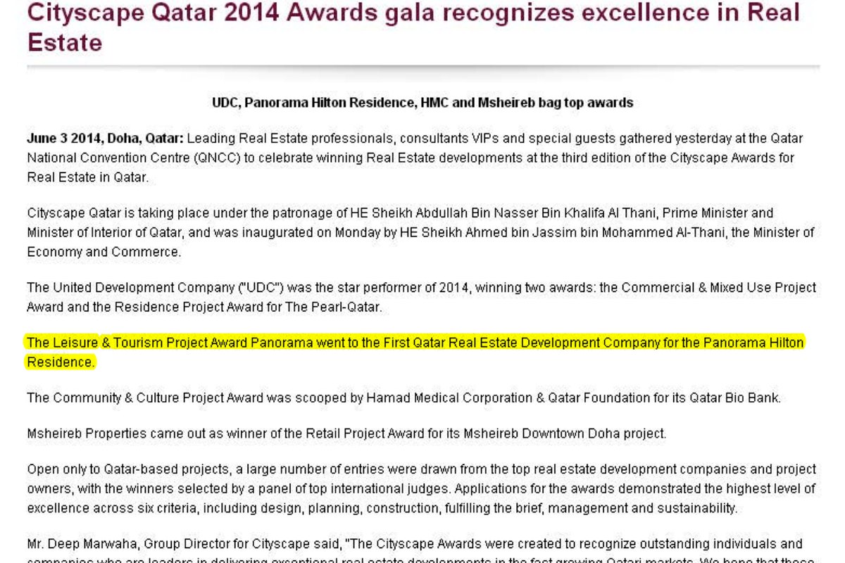 Cityscape Qatar 2014 Awards gala recognizes excellence in real estate