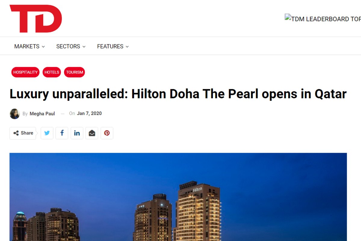 Travel Daily Media — Luxury unparalleled: Hilton Doha The Pearl opens in Qatar